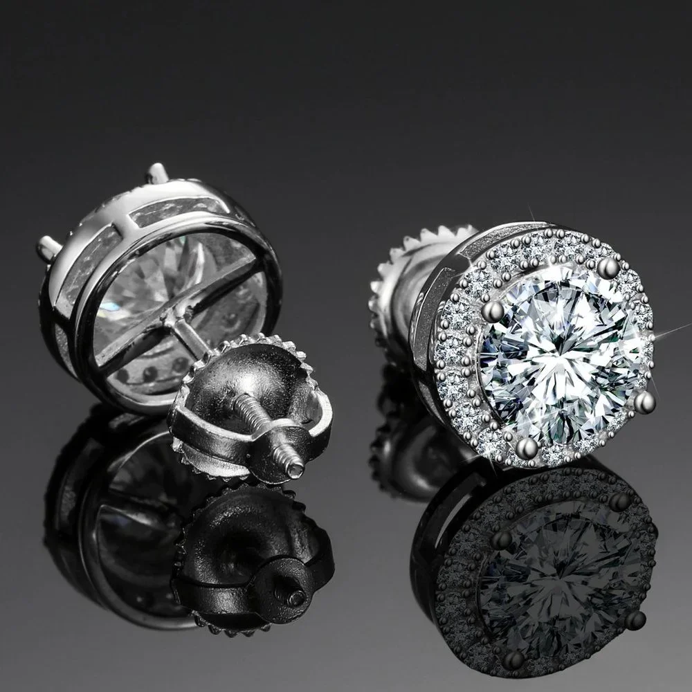 Certified 4ct. t.w. Moissanite Diamond Round Halo Stud Earrings NEW